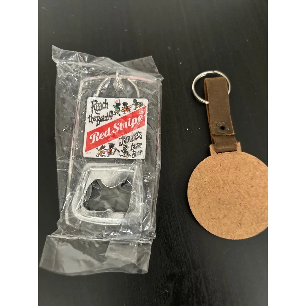 Keychain Bottle Opener Red Stripe Beer Jamaica Lager Montexoo Leather Key Ring